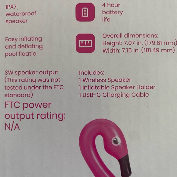 Waterproof Pink Flamingo Floating Speaker NEW IN BOX - Picture 4 of 5